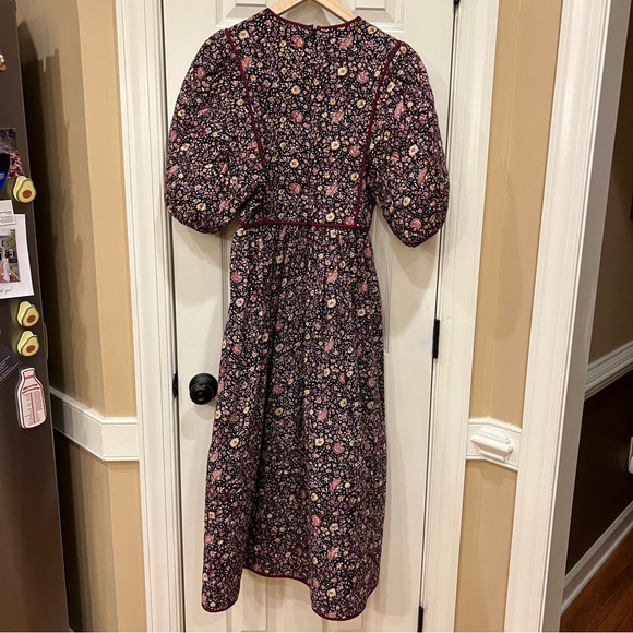 NEW Hunter Bell Brenner Dress Quilted Puff Sleeve Midi Size 6 Midnight Floral - Picture 13 of 13